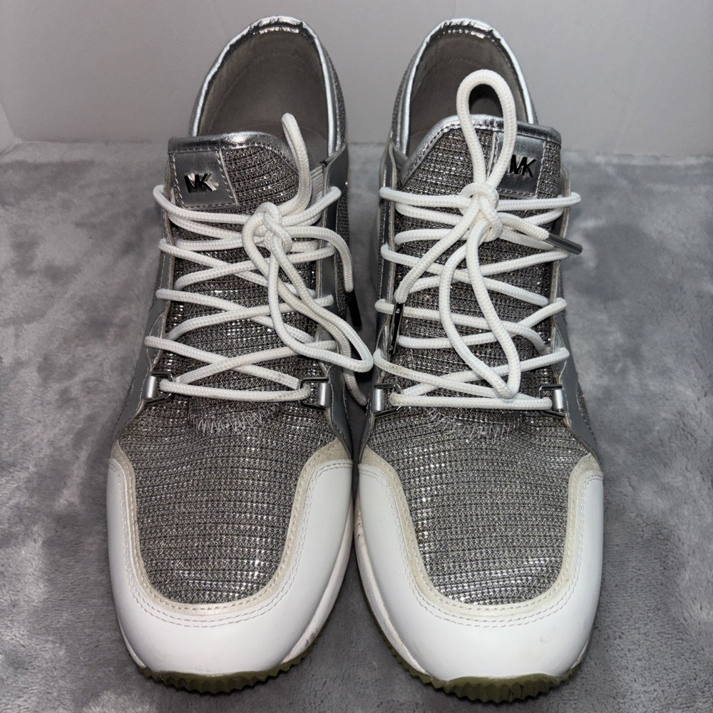 MICHAEL KORS 10M. Liv' Extreme Trainer Silver Mesh with Hidden Wedge Heel